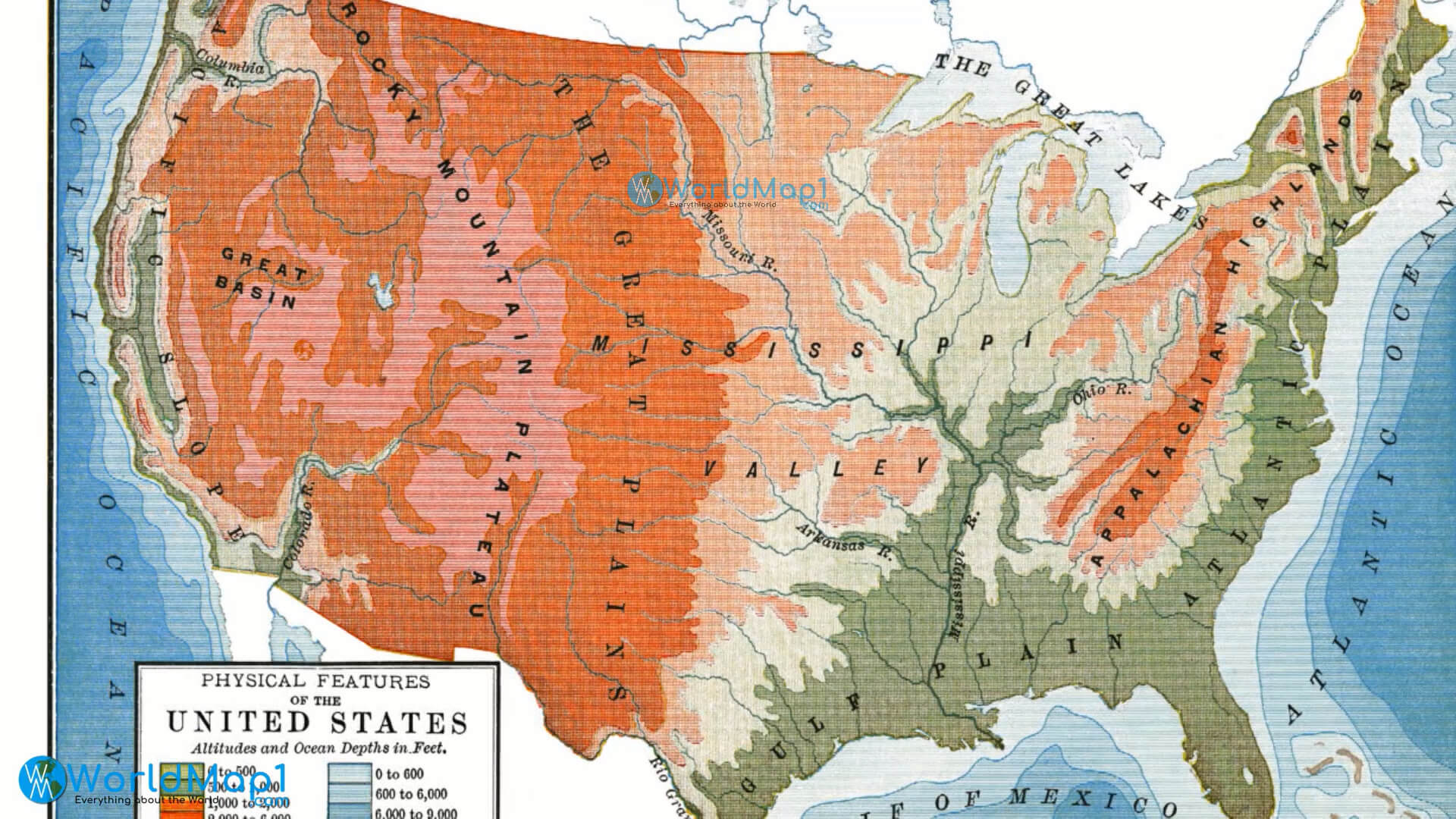 Physical Features Map of the United States